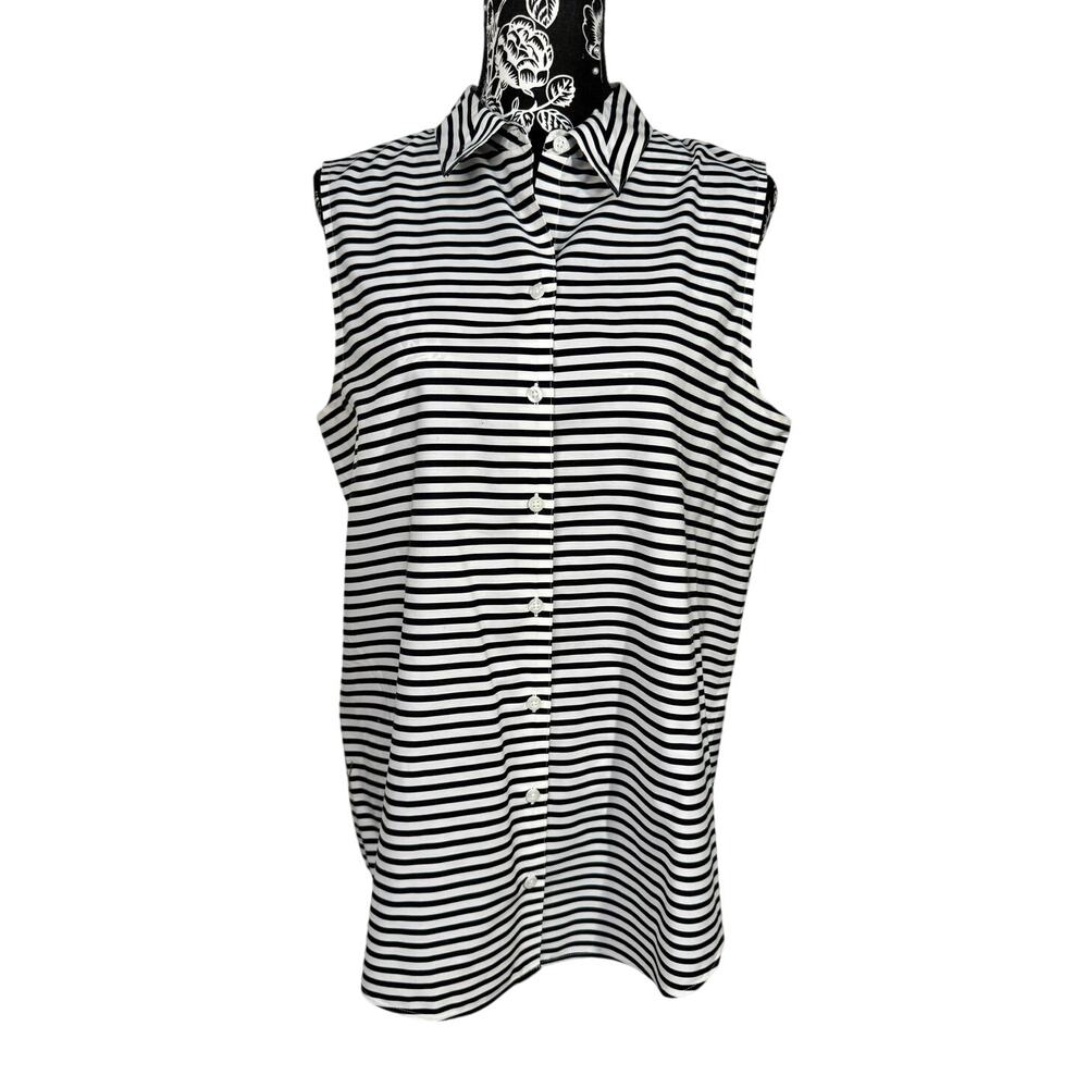 Chicos Black and White Striped Blouse Sleeveless Size XL